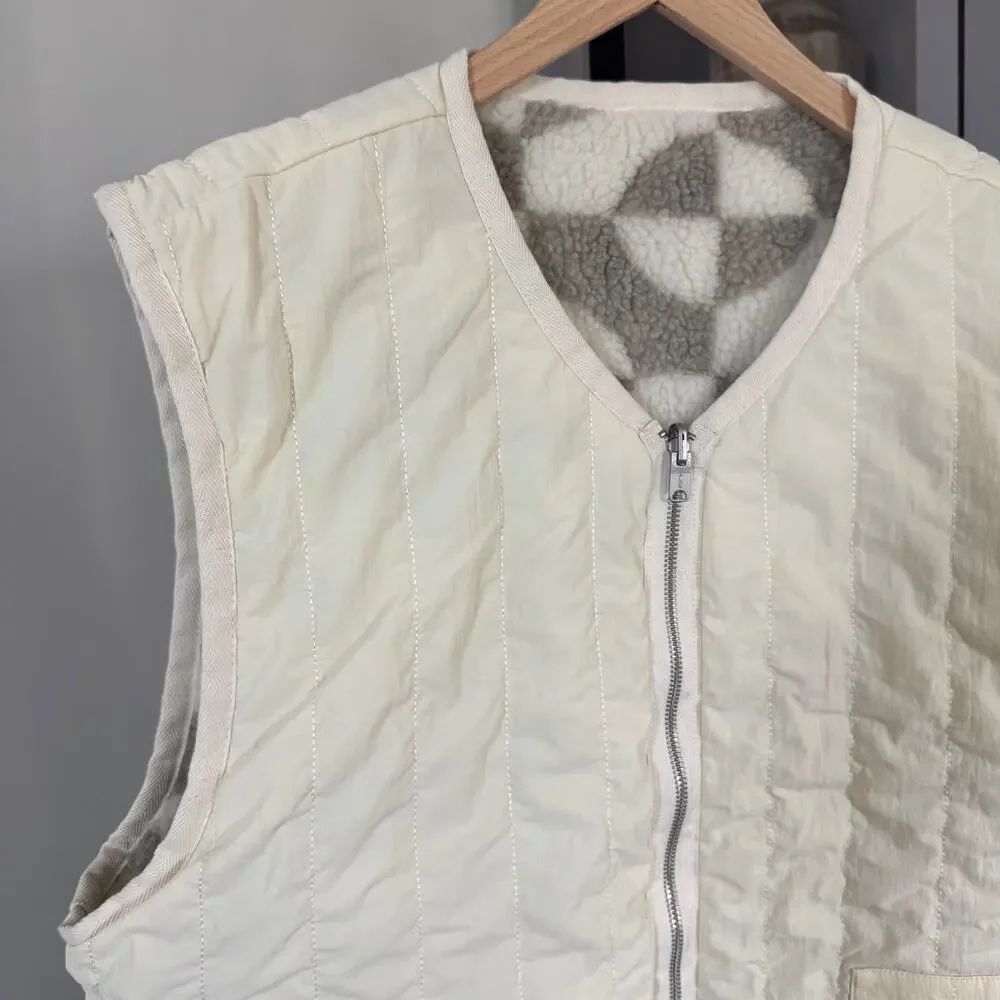Knickerbocker Reverse Century Quilted Vest XXL NEW White Grey Pile Fleece Jacket